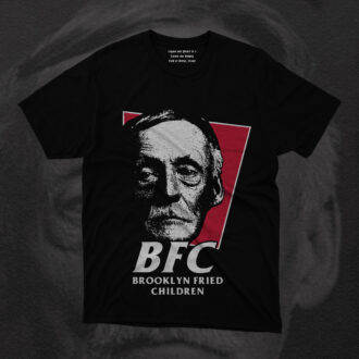 The Hate Couture T-shirt takes dark humor and unsettling imagery to the next level, merging the notorious figure of Albert Fish, the infamous serial killer, with the unexpected face of Colonel Sanders from KFC. This chilling fusion creates a twisted parody that is sure to make a statement.