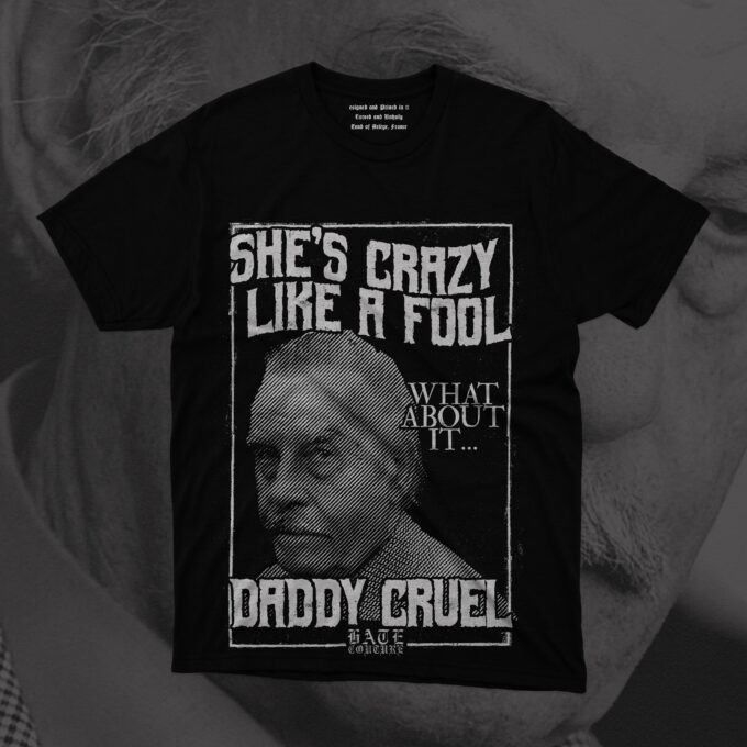 Josef Fritzl Daddy Cruel Inspired by the infamous and chilling figure of Josef Fritzl, this piece is a dark and audacious parody of the iconic Boney M song Daddy Cool. The twisted reinterpretation turns the idea of "Daddy" on its head, with the phrase Daddy Cruel calling attention to a figure whose actions shattered lives and shocked the world. This design takes boldness to new heights, confronting uncomfortable truths head-on. With sharp graphics that mirror the dark narrative, the Daddy Cruel t-shirt challenges the status quo, blurring the line between pop culture and real-life horror. The shirtโs edgy, unapologetic tone speaks to those who aren't afraid to address the darker aspects of humanity through fashion. Itโs for the wearer who dares to confront the most unsettling figures in history with an unflinching gaze. While it may be a parody of a once-celebrated tune, the Daddy Cruel tee delves into the discomfort of power, control, and the manipulation of trust, reflecting the very real and tragic impact of Fritzlโs actions. Itโs not just a t-shirt; itโs a conversation starter, a statement of defiance against the sanitization of history and the exploitation of dark themes in popular culture. Wearing Daddy Cruel isnโt for the faint of heart. Itโs for those who embrace the uncomfortable, confront taboo topics, and refuse to turn a blind eye to the unspeakable. A piece of wearable commentary, this shirt speaks volumes in a world that too often seeks to forget or ignore the darkest of truths.