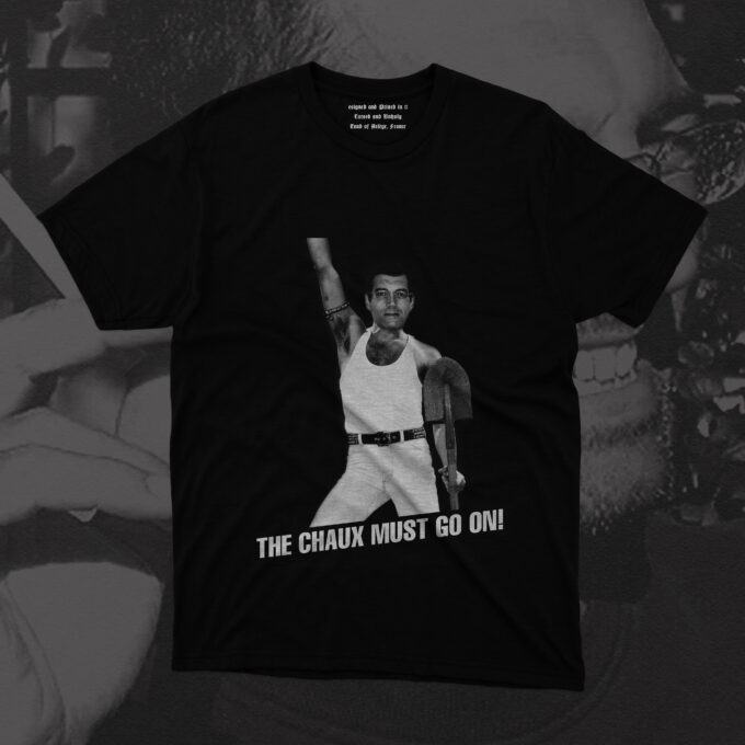 Xavier Dupont De Ligonnes Chaux Must Go On Dark humor meets true crime infamy in this HATE COUTURE exclusive. Inspired by the chilling case of Xavier Dupont de Ligonnรจs, this tee reimagines the fugitive aristocrat in an iconic poseโstriking Freddie Mercuryโs legendary stance above the words "Chaux Must Go On." A twisted parody of Queenโs classic Show Must Go On, this design plays on the grim reality of Ligonnรจs' crimes, referencing the lime ("chaux") he used to conceal his familyโs remains. Printed on premium black cotton, this bold, controversial piece is for those who revel in the macabre, the morbidly satirical, and the boundary-pushing ethos of HATE COUTURE. Not for the faint of heart. Not for the easily offended. The showโor the chauxโmust go on.